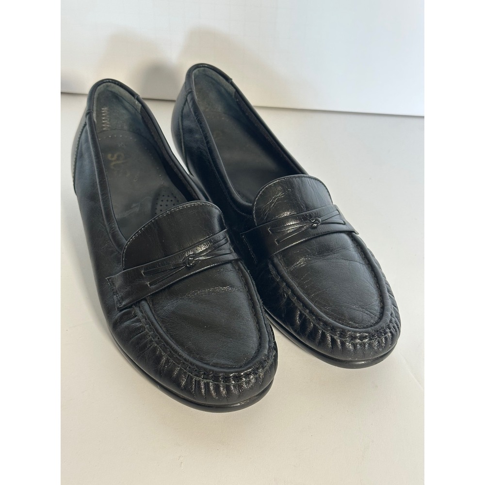 SAS Tripad Comfort Women 7 M Black Leather Wedge Loafers Slip On Shoes D7128665